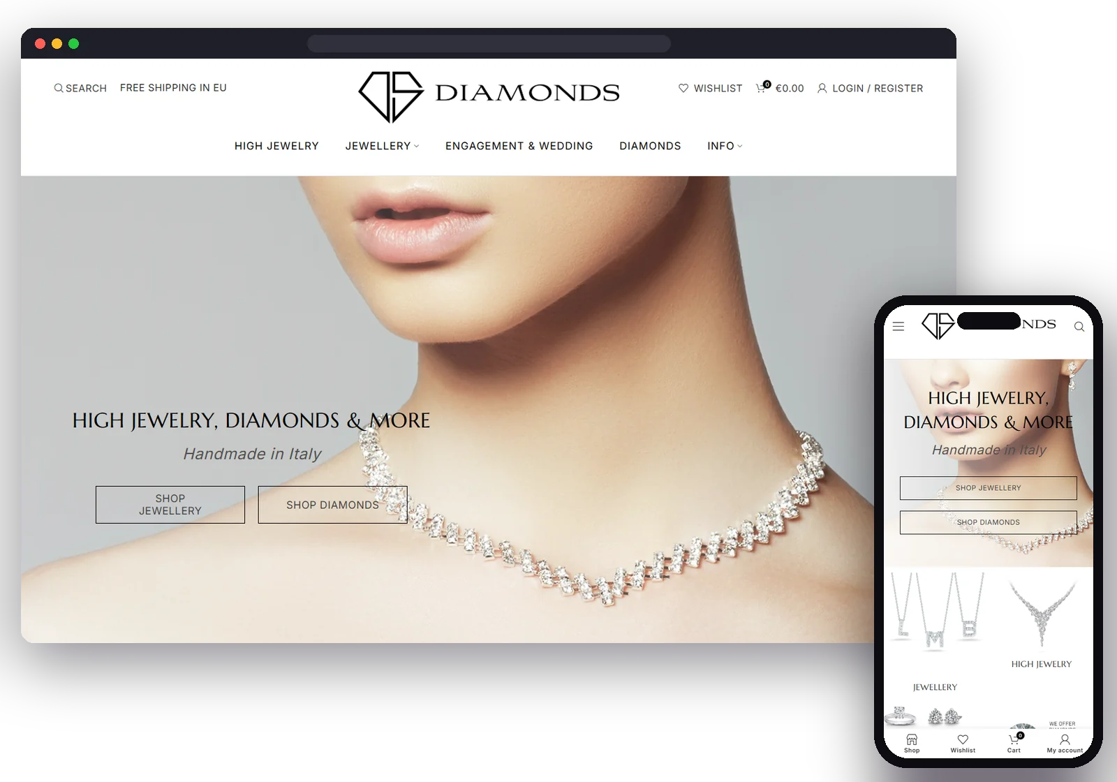 DS Diamonds website designed by AM Web Lab, desktop and mobile