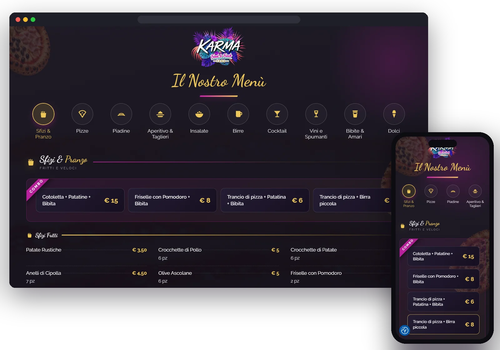 Il sito di Karma Fano progettato e realizzato da AM WebLab, su desktop e mobile