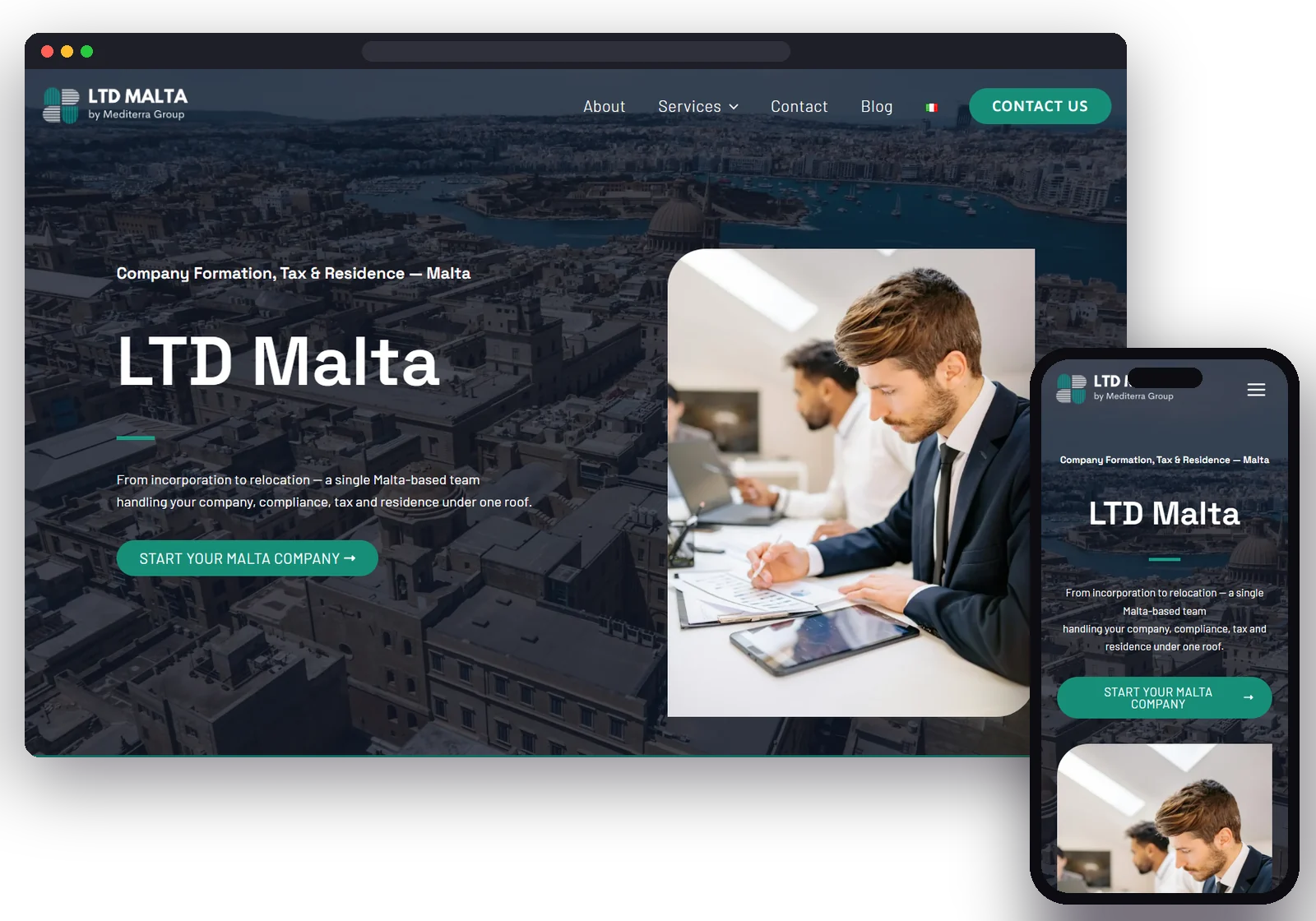 LTD Malta website designed by AM Web Lab, desktop and mobile