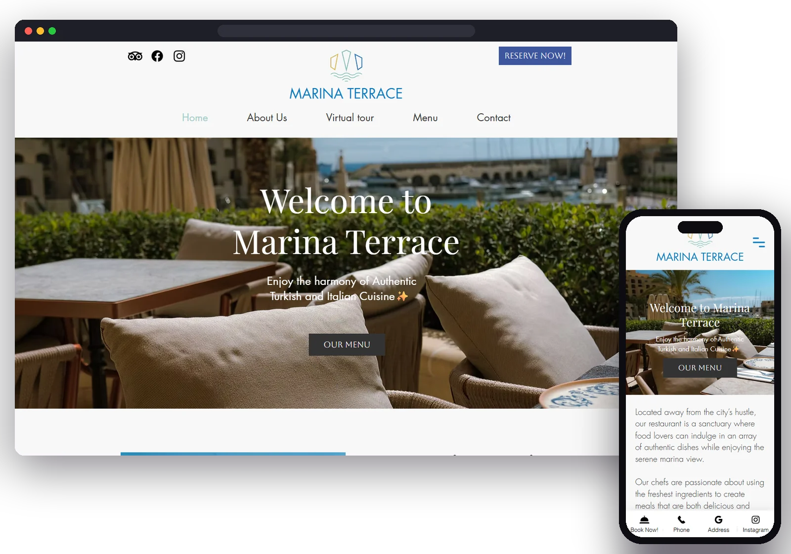 Il sito di Marina Terrace progettato e realizzato da AM WebLab, su desktop e mobile
