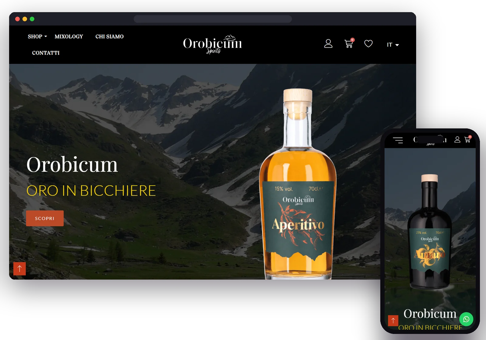 Orobicum Spirits website designed by AM Web Lab, desktop and mobile