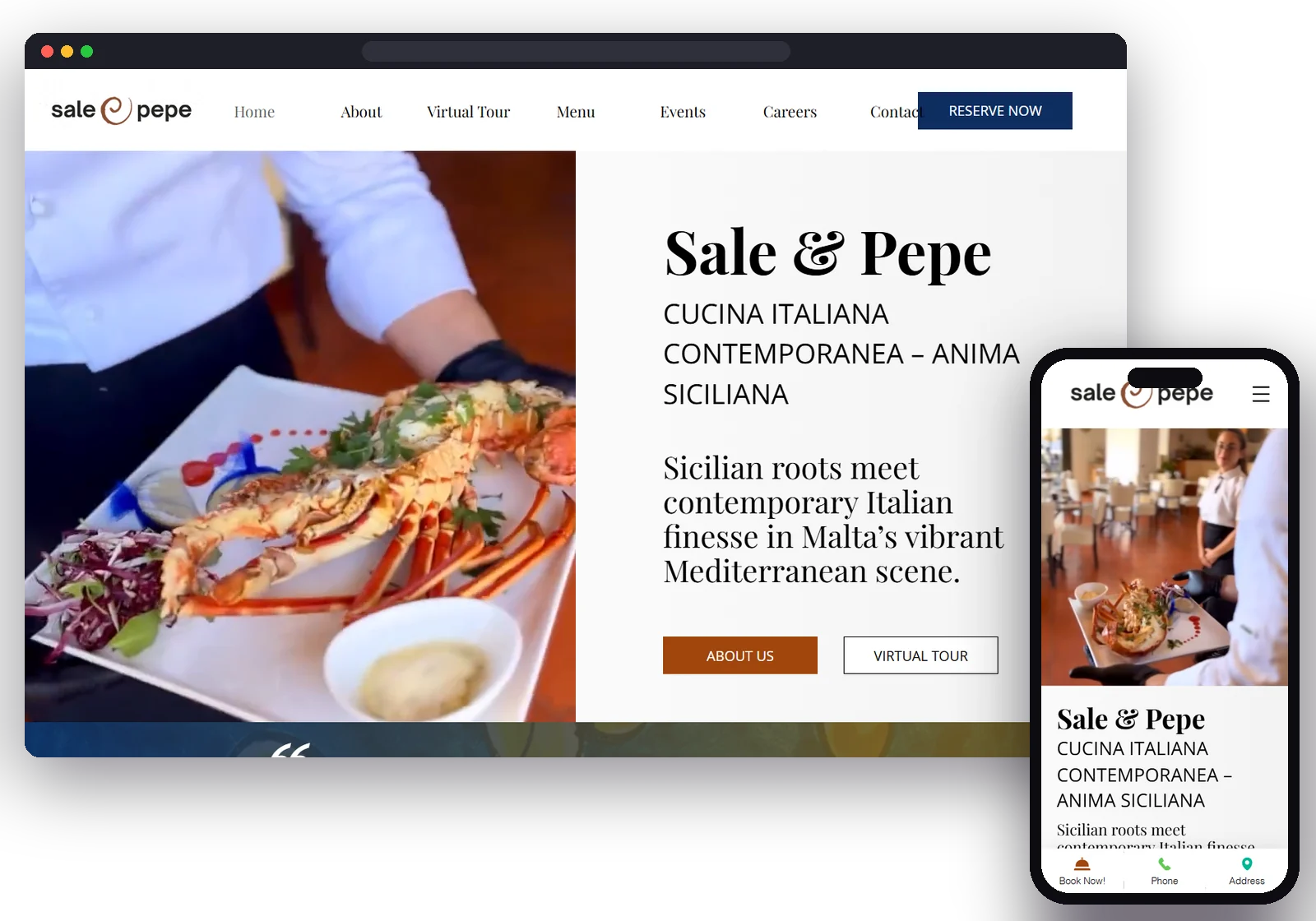 Il sito di Sale e Pepe progettato e realizzato da AM WebLab, su desktop e mobile